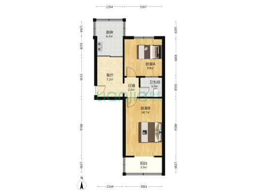 山印宿舍 2室1厅1卫 55平方
