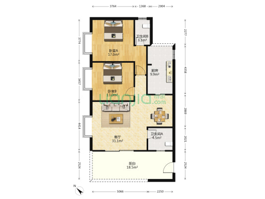 金洲星韵苑 2室1厅2卫 110平方