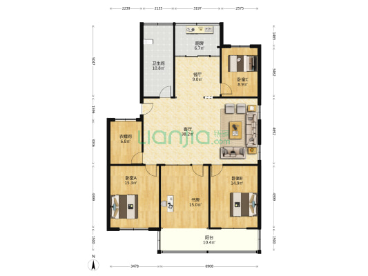凤凰花苑 4室2厅1卫 161平方