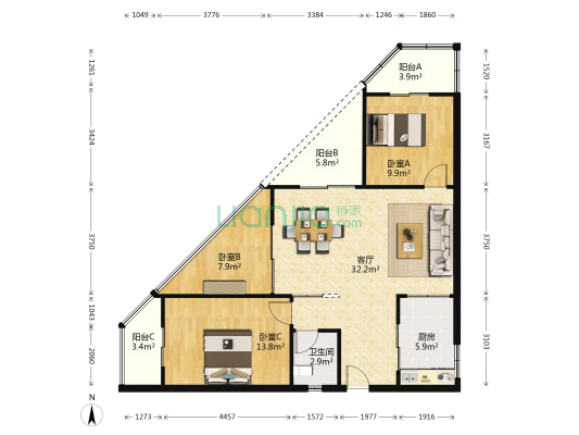 福裕花园 3室1厅1卫 92平方