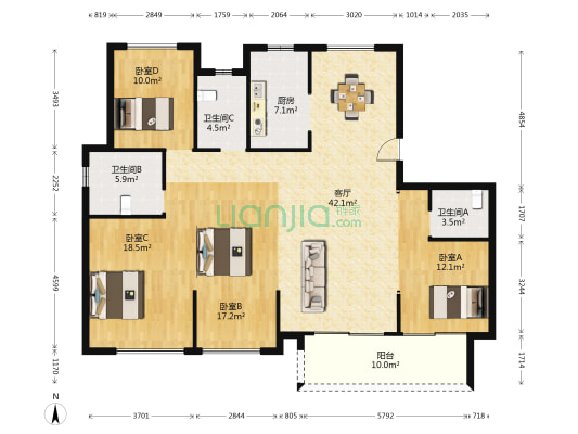 香港兴业耦园 4室1厅3卫 142平方