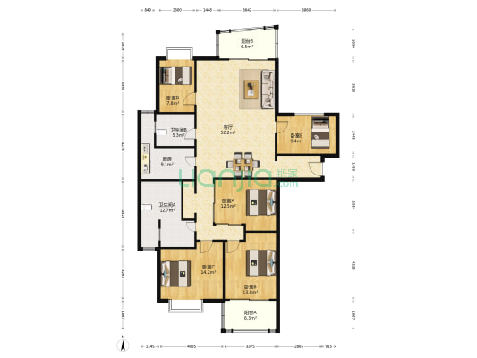 汇翠花园 5室1厅2卫 193平方