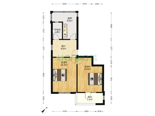 洞庭巷10号 2室1厅1卫 65平方