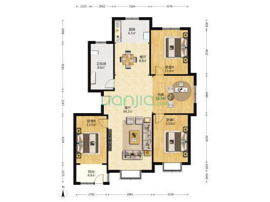 锋泰公园里 4室2厅1卫 151平方