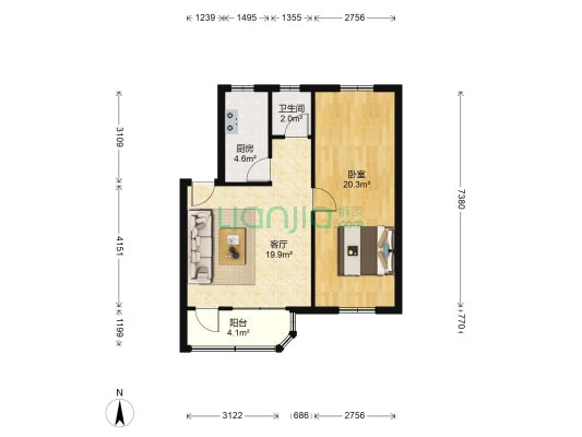 大朗车站生活区 1室1厅1卫 63平方
