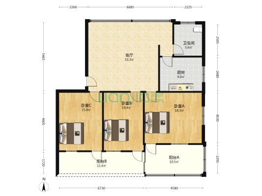 新福路33号中国银行宿舍 3室1厅1卫 132平方