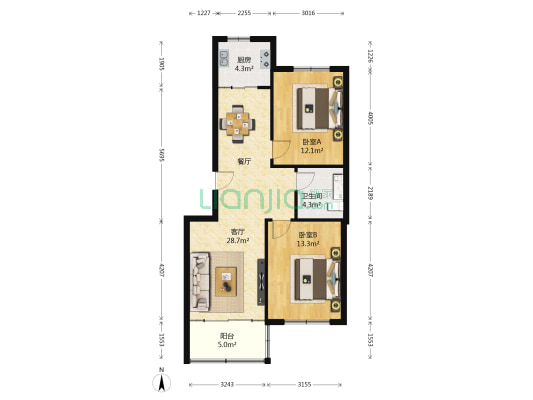 荷香园 2室1厅1卫 83平方