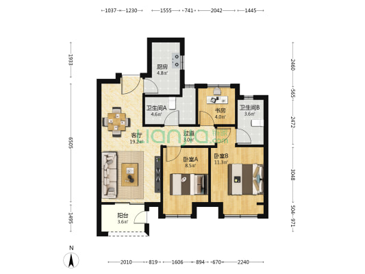 正荣悦东府 3室1厅2卫 88平方