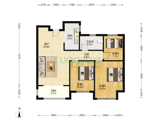 芙蓉湖畔 3室1厅1卫 102平方