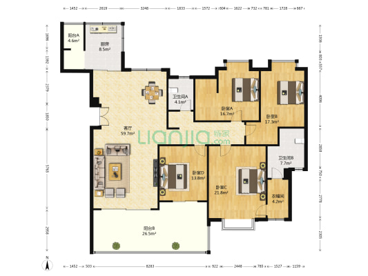 南苑小区B区 4室1厅2卫 203平方