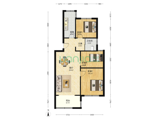 东善桥供销社福利房 3室1厅1卫 98平方