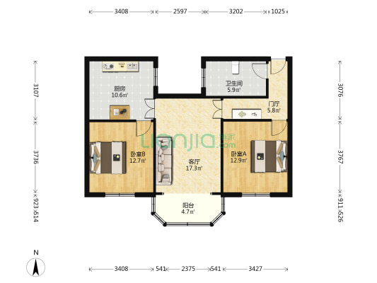安化路125号 2室1厅1卫 83平方