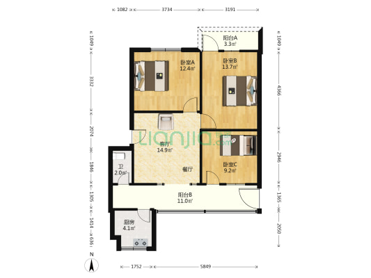 政协小区 3室1厅1卫 82平方