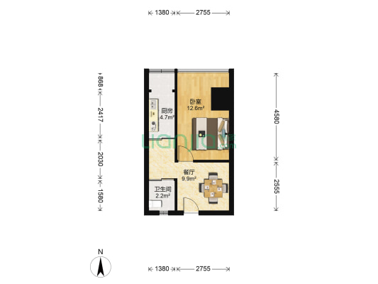 国际车城 1室1厅1卫 41平方