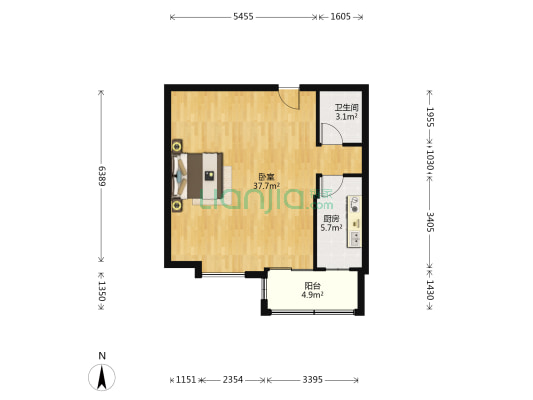城隍商筑 1室0厅1卫 65平方