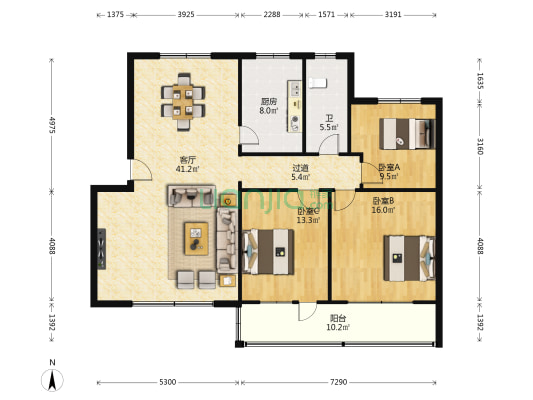 马王堆医院宿舍 3室1厅1卫 123平方