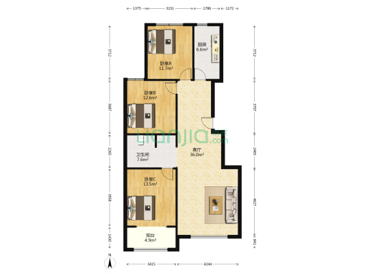 嘉诚铭郡 3室1厅1卫 129平方