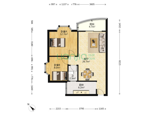 富丽苑（三乡镇） 2室1厅1卫 72平方