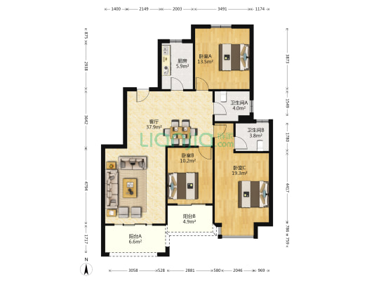 中建长清湖瀛园 3室1厅2卫 135平方