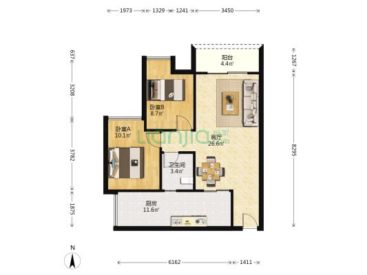 金桥鑫都 2室1厅1卫 73平方