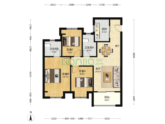 揽湾玖筑 3室1厅2卫 96平方