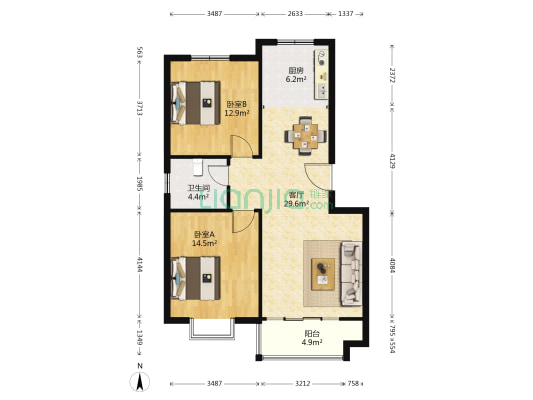 豪第成龙 2室1厅1卫 88平方