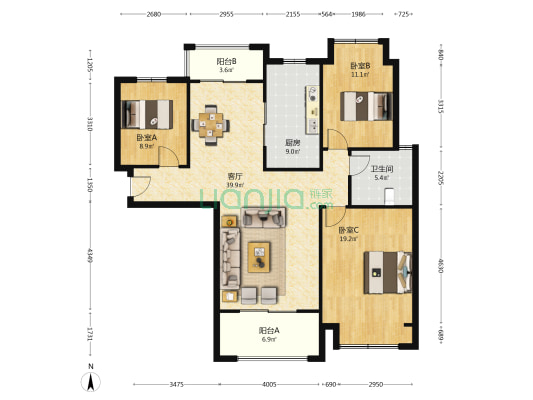 碧波环城苑 3室1厅1卫 122平方