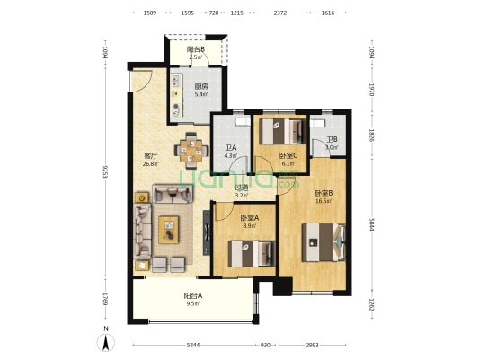 海伦堡•太阳湖人才小镇 3室1厅2卫 113平方