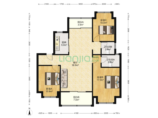 晶科滨江1号 3室1厅2卫 107平方