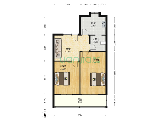 濡溪村一区 2室1厅1卫 75平方
