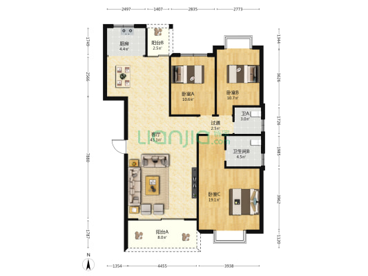 印象荷园 3室1厅2卫 138平方
