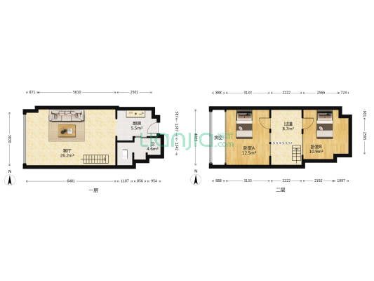 万科云 2室1厅1卫 55平方