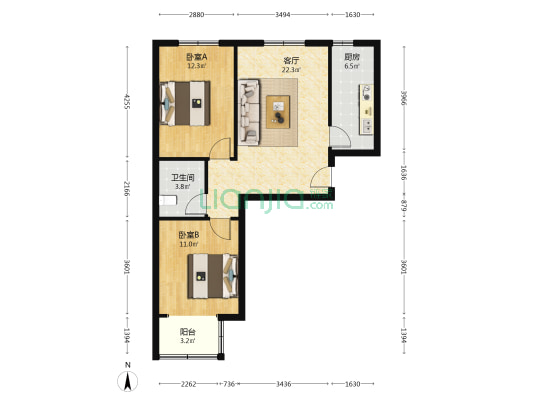 南北通透精装修两居室，拎包入住-户型图