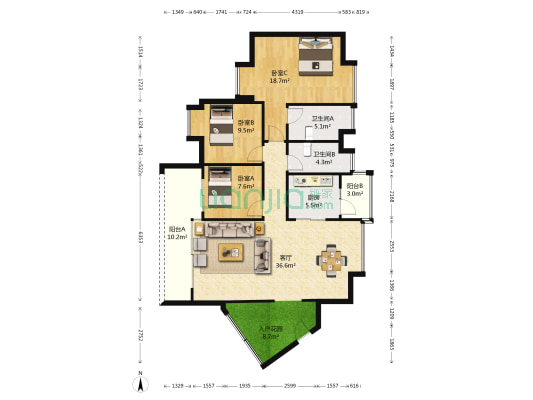 天马河壹号一期 3室1厅2卫 132平方
