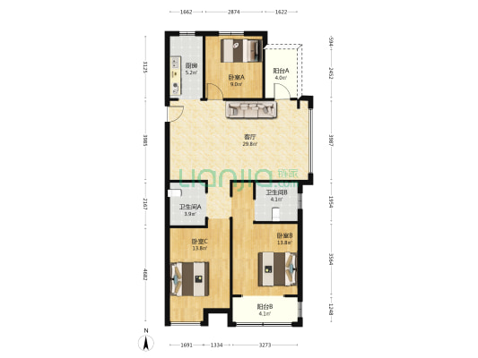 金润城御园 3室1厅2卫 117平方