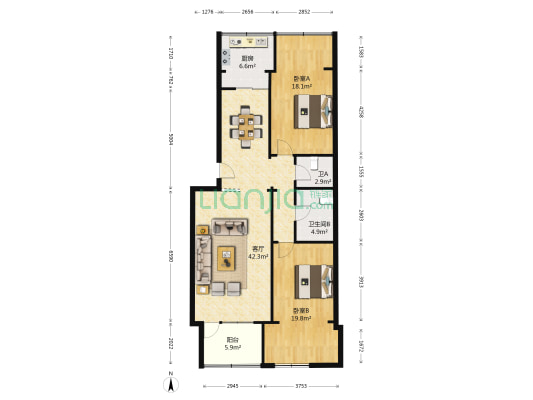 省新闻出版局家属院 2室1厅2卫 124平方