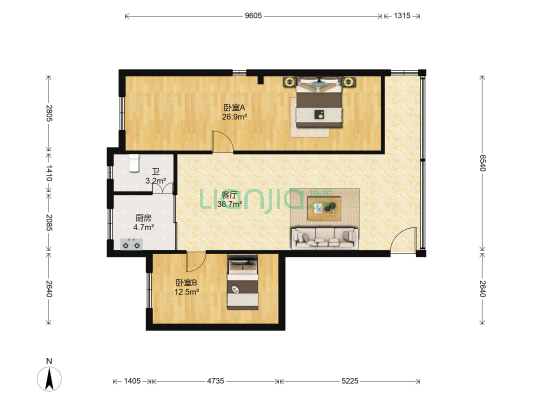 榮華花苑 2室1厅1卫 108平方