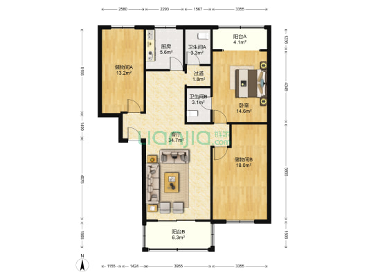 水电五局红缨小区 1室1厅2卫 125平方