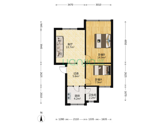 地校宿舍 2室1厅1卫 60平方