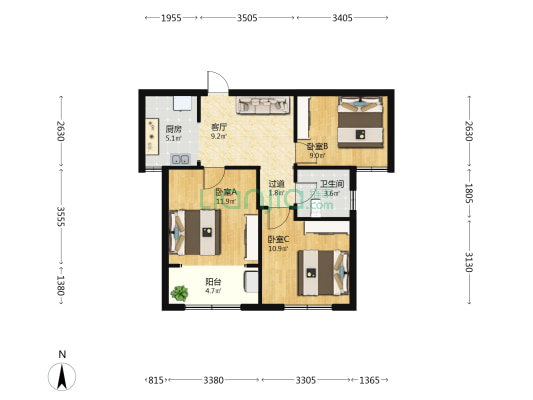 新盛家园A区 3室1厅1卫 80平方