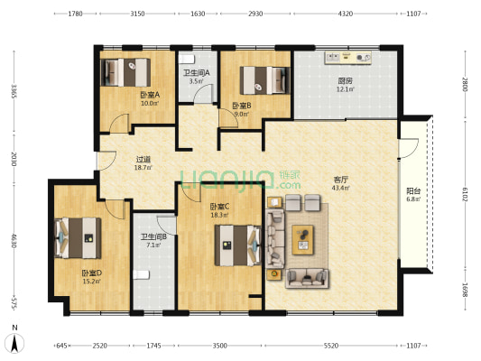 济高绿城春月锦庐 4室1厅2卫 174平方