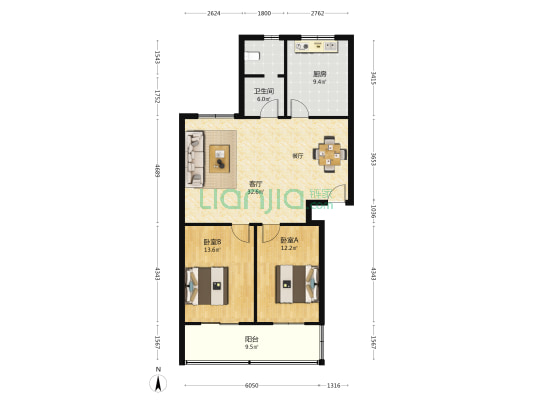 西铁工程公司科技小区 2室1厅1卫 105平方