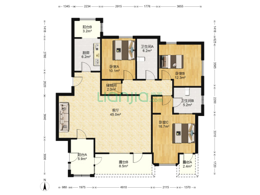 万科水晶城凭澜园 3室1厅2卫 138平方
