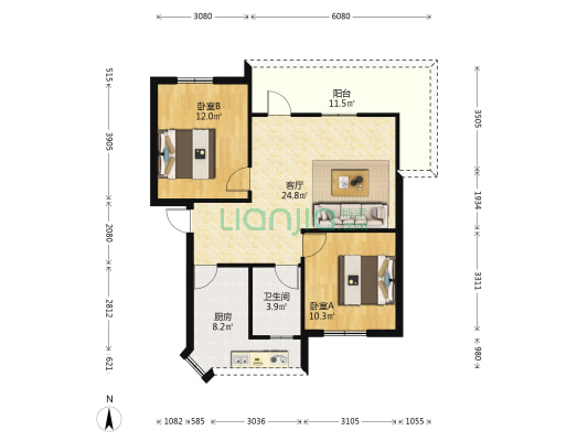 名沁苑 2室1厅1卫 77平方