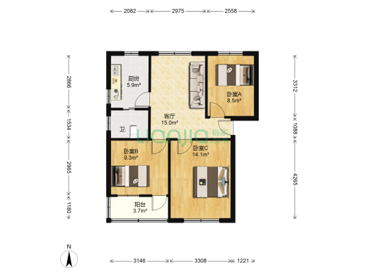 临天路2108号 3室1厅1卫 75平方
