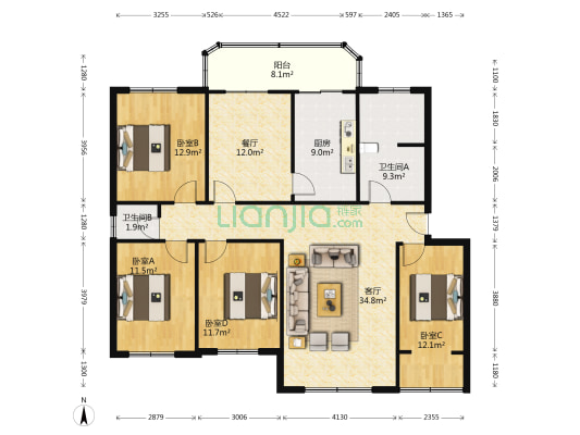 兴泰花园 4室2厅 南 北-户型图