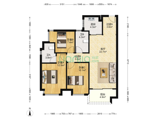 佛山美的城 3室1厅2卫 100平方