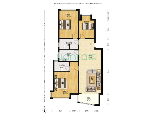 宏远嘉庭 3室1厅2卫 112平方