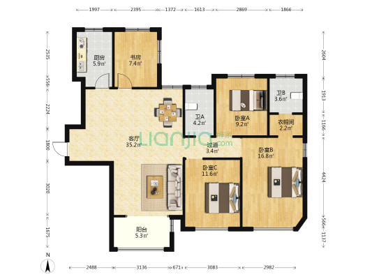 西亚斯宫馆 4室1厅2卫 146平方