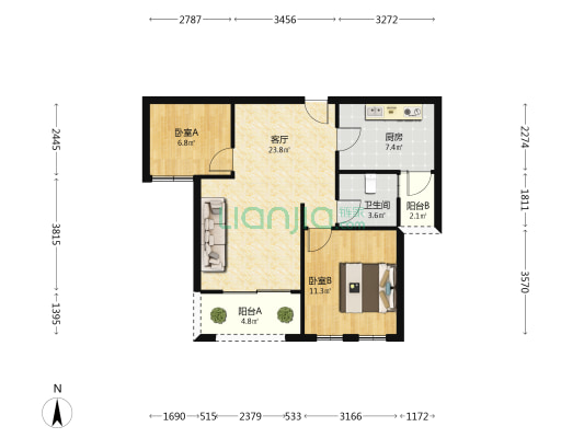 云林水岸苑 2室1厅1卫 70平方